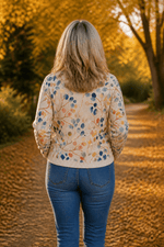 Botanischer Strick-Cardigan mit durchgehendem Reissverschluss für Damen