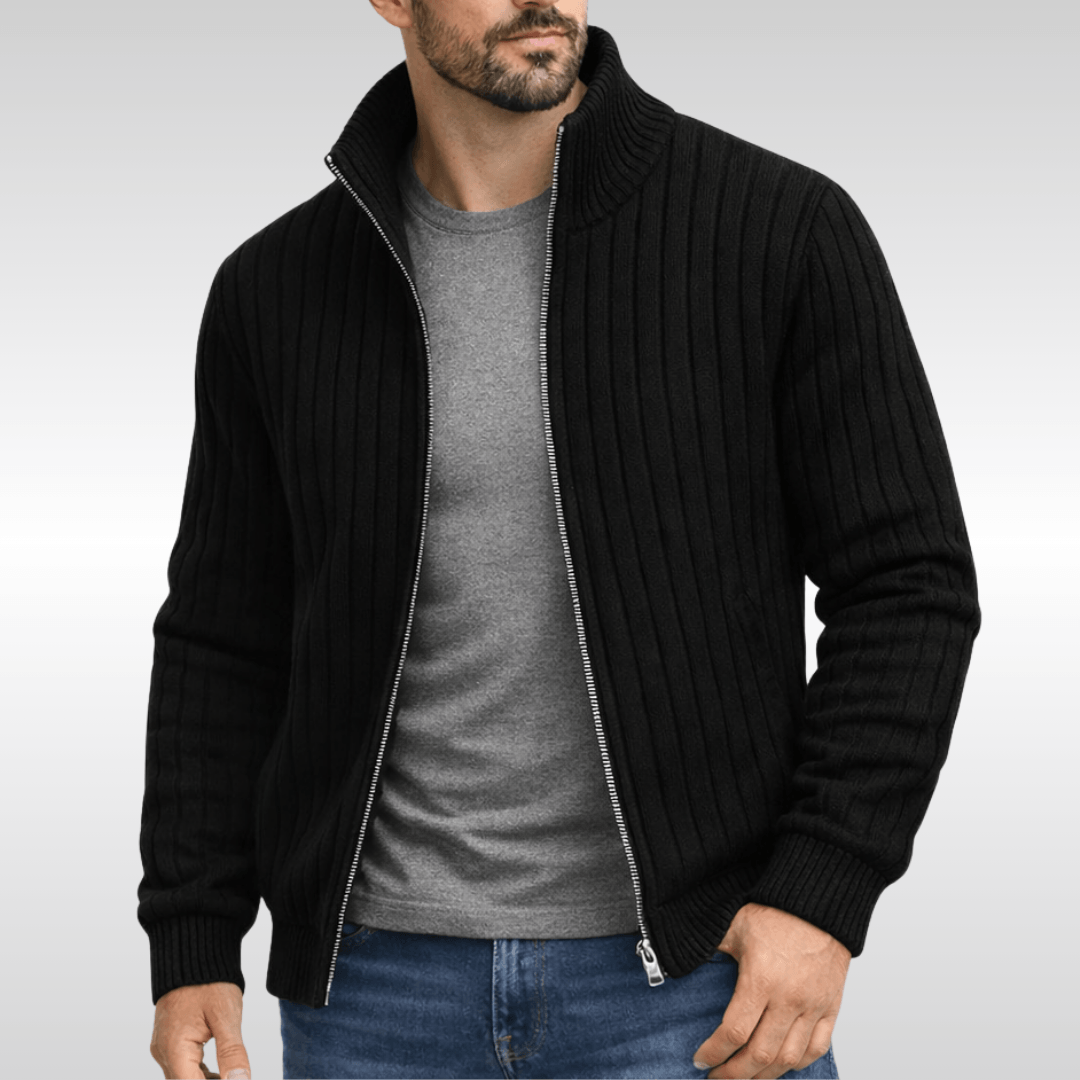 Herren Strickjacke mit Reissverschluss und Stehkragen