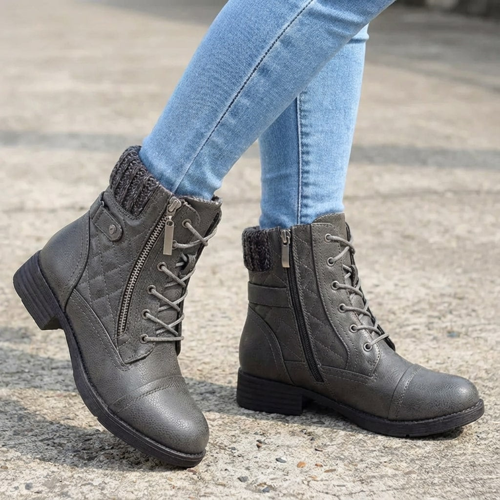 Damen Schnürstiefeletten mit Quilt-Optik und Blockabsatz