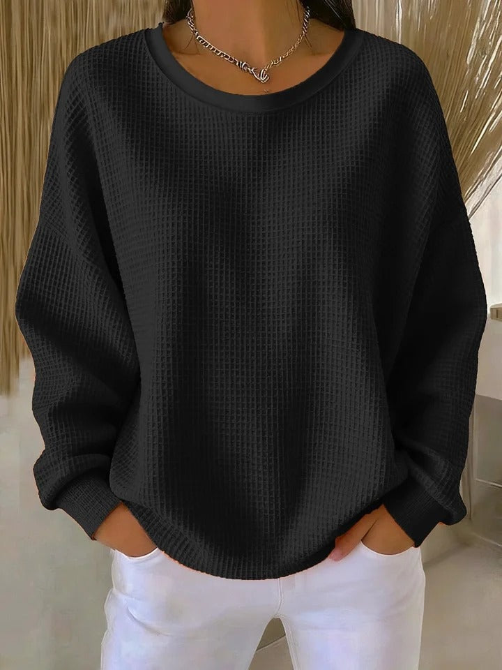 Lucille Oversize Waffelstrick Pullover mit Rundhalsausschnitt