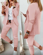 Damen-Zweiteiler-Set aus Baumwollmischung mit Blazer und schmaler Hose