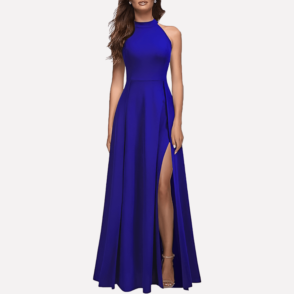 Neckholder-Maxikleid mit Beinschlitz und Rückenausschnitt für den Herbst