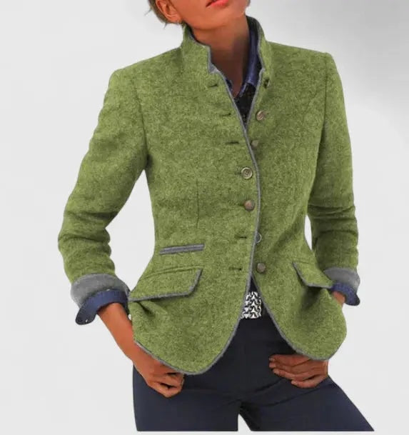 Wollblazer mit Stehkragen und Kontrastpaspel für Damen
