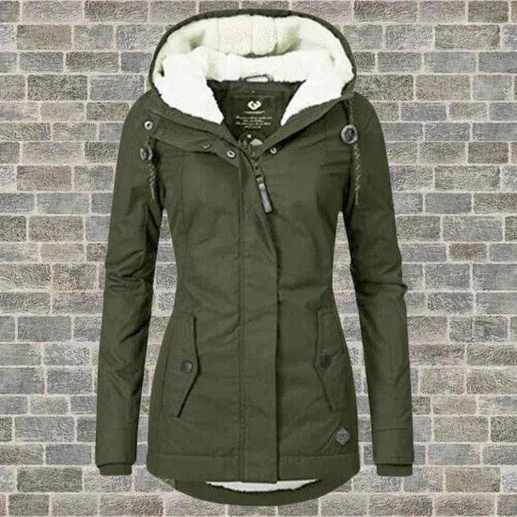 Warme Damenjacke mit Kapuze und Fleecefutter für den Winter