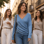 Wickel-Strickshirt mit V-Ausschnitt für Damen aus Feinstrick