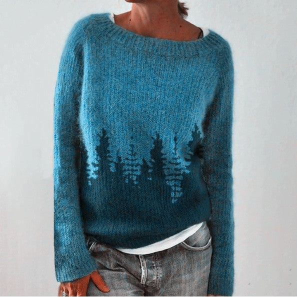 Maude Baumprint Wollpullover mit Rundhalsausschnitt für Damen