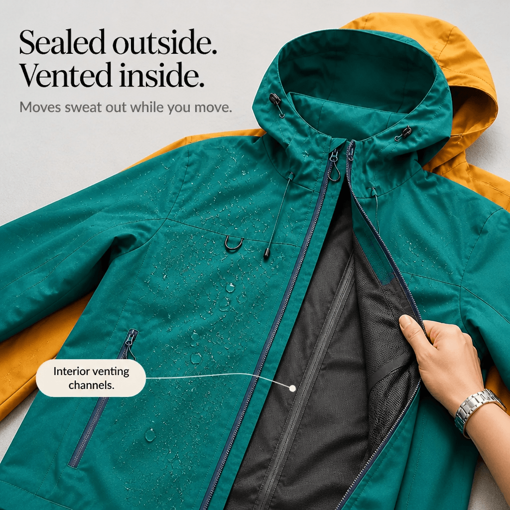 Wasserdichte Damen Regenjacke mit Kapuze und Lotuseffekt