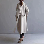 Oversized Wollmantel für Damen mit Gürtel und Reverskragen