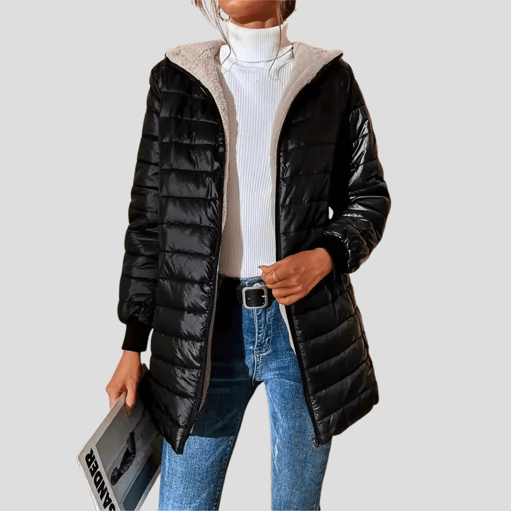 Gefütterte Steppjacke mit Kapuze für Damen im Winterlook