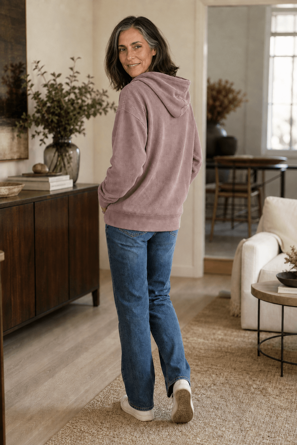 Geripptes Kapuzensweatshirt in Cord-Optik mit Kängurutasche