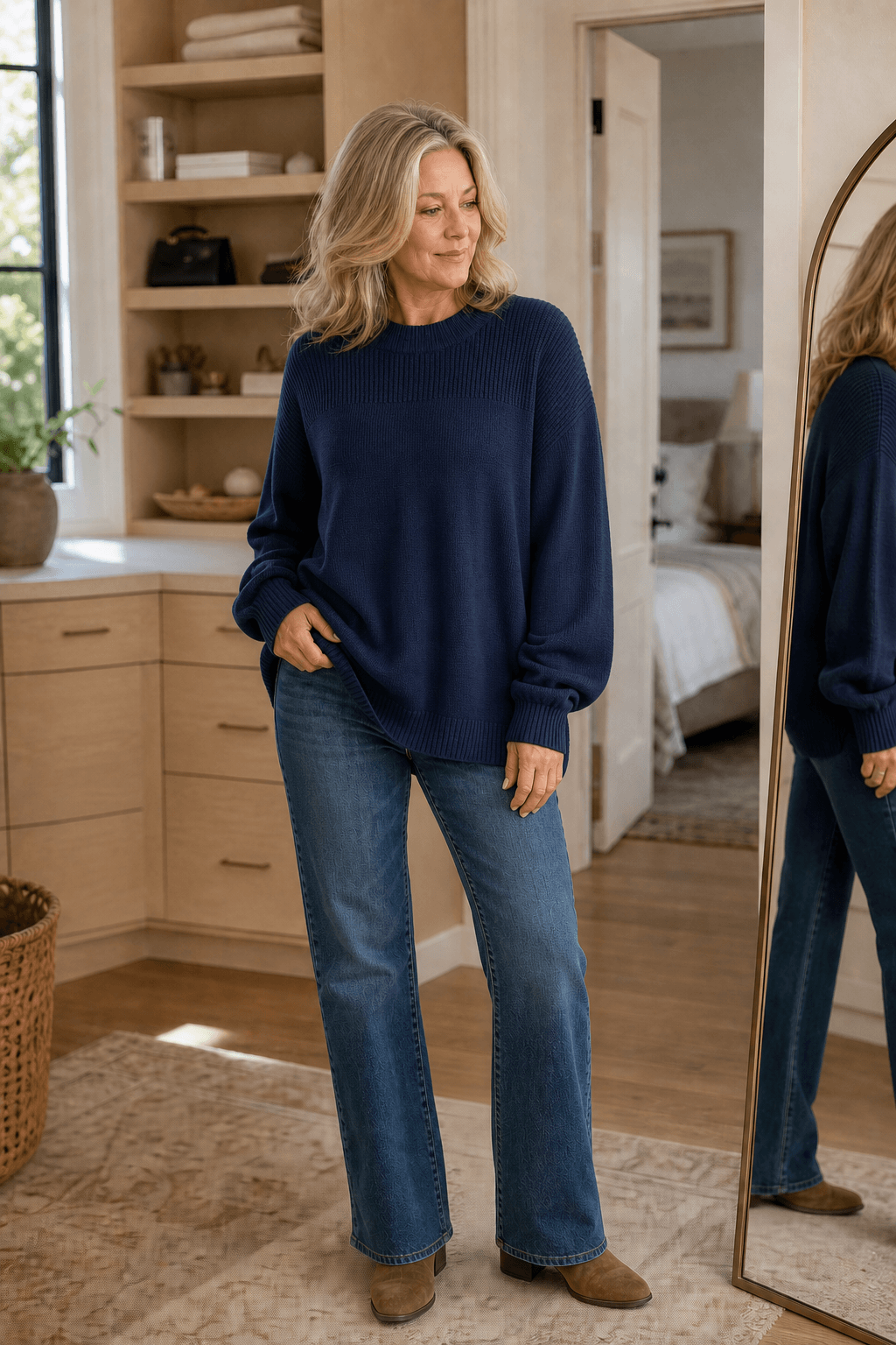 Oversized Damen Rippstrick-Wollpullover mit Wasserfallausschnitt und lässigem Schulterfall