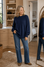 Oversized Damen Rippstrick-Wollpullover mit Wasserfallausschnitt und lässigem Schulterfall