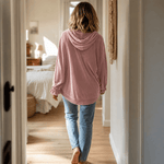 Kapuzensweatshirt mit Rüschenbündchen aus Samt für Damen