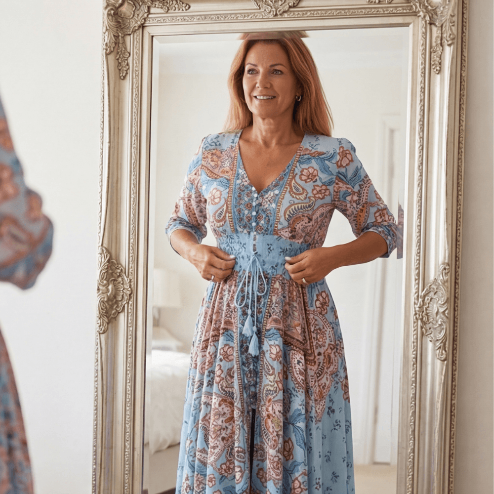 Fliessendes Boho-Maxikleid mit Blumendruck und V-Ausschnitt