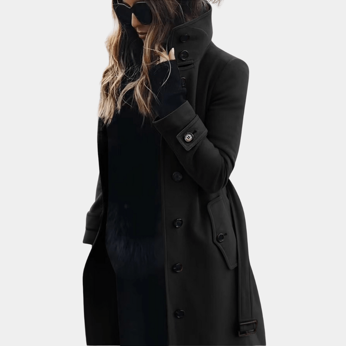 Taillierter Trenchcoat für Damen mit Gürtel Sturmklappe und gestepptem Futter