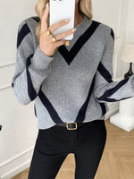 Chevron-Strickpullover für Damen mit Rundhalsausschnitt