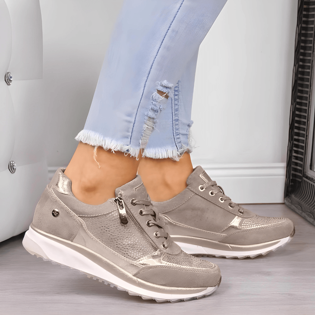 Bequeme Damen Sneaker mit Reissverschluss und Keilsohle