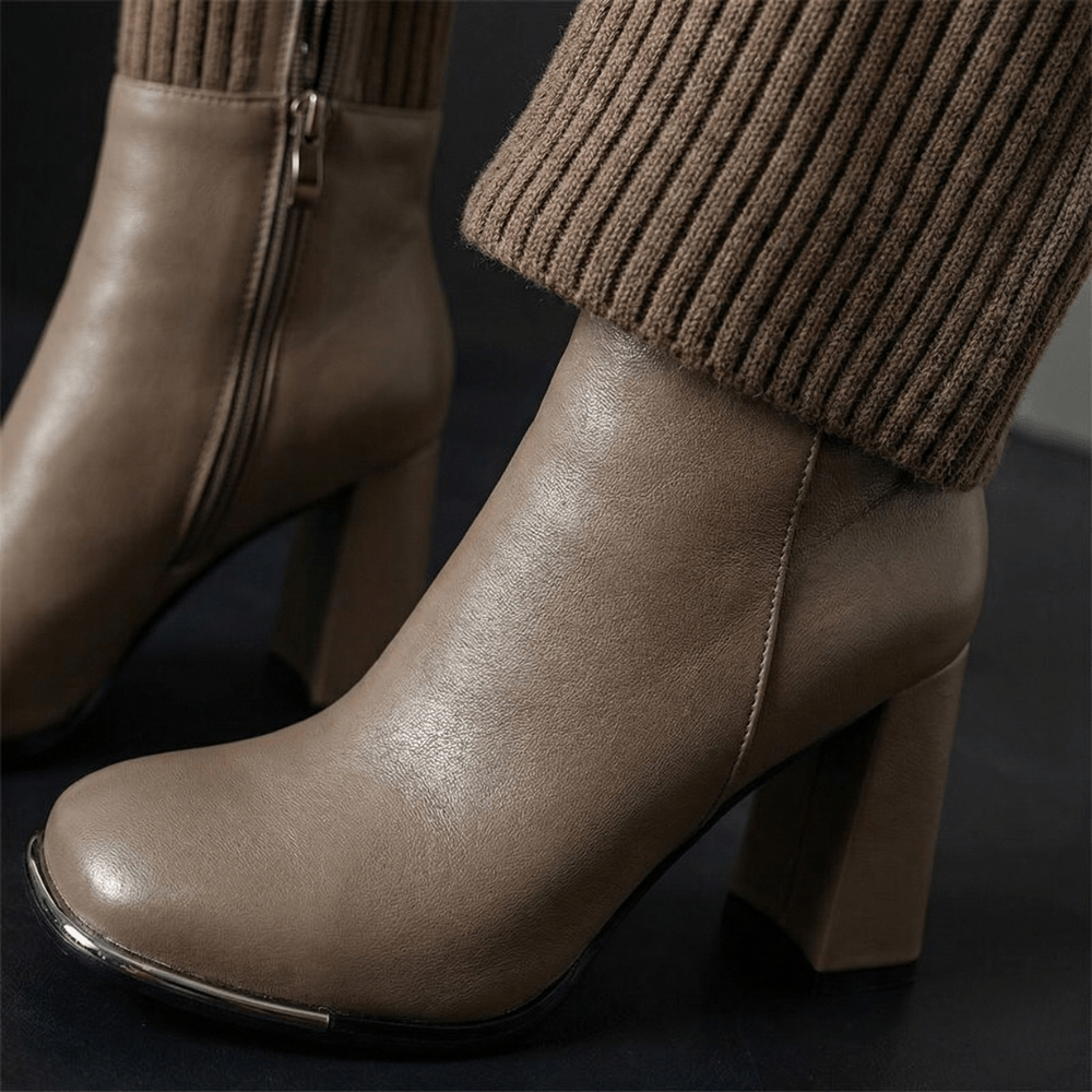 Flexara Damen Winterstiefel mit Strickschaft und Blockabsatz