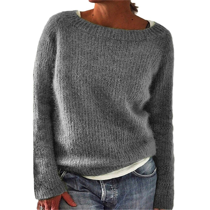 Klara Lässiger Damen-Wollpullover mit Rundhalsausschnitt