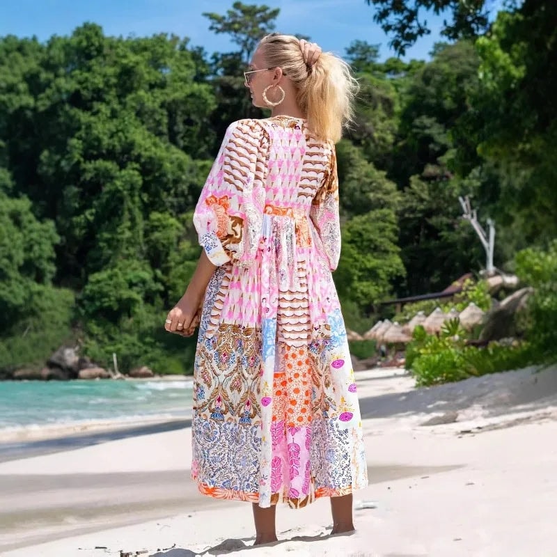 Alina Bohemian Midikleid mit buntem Print für den Herbst