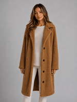 Langer Teddy-Fleece Mantel mit Knopfleiste und Kragen