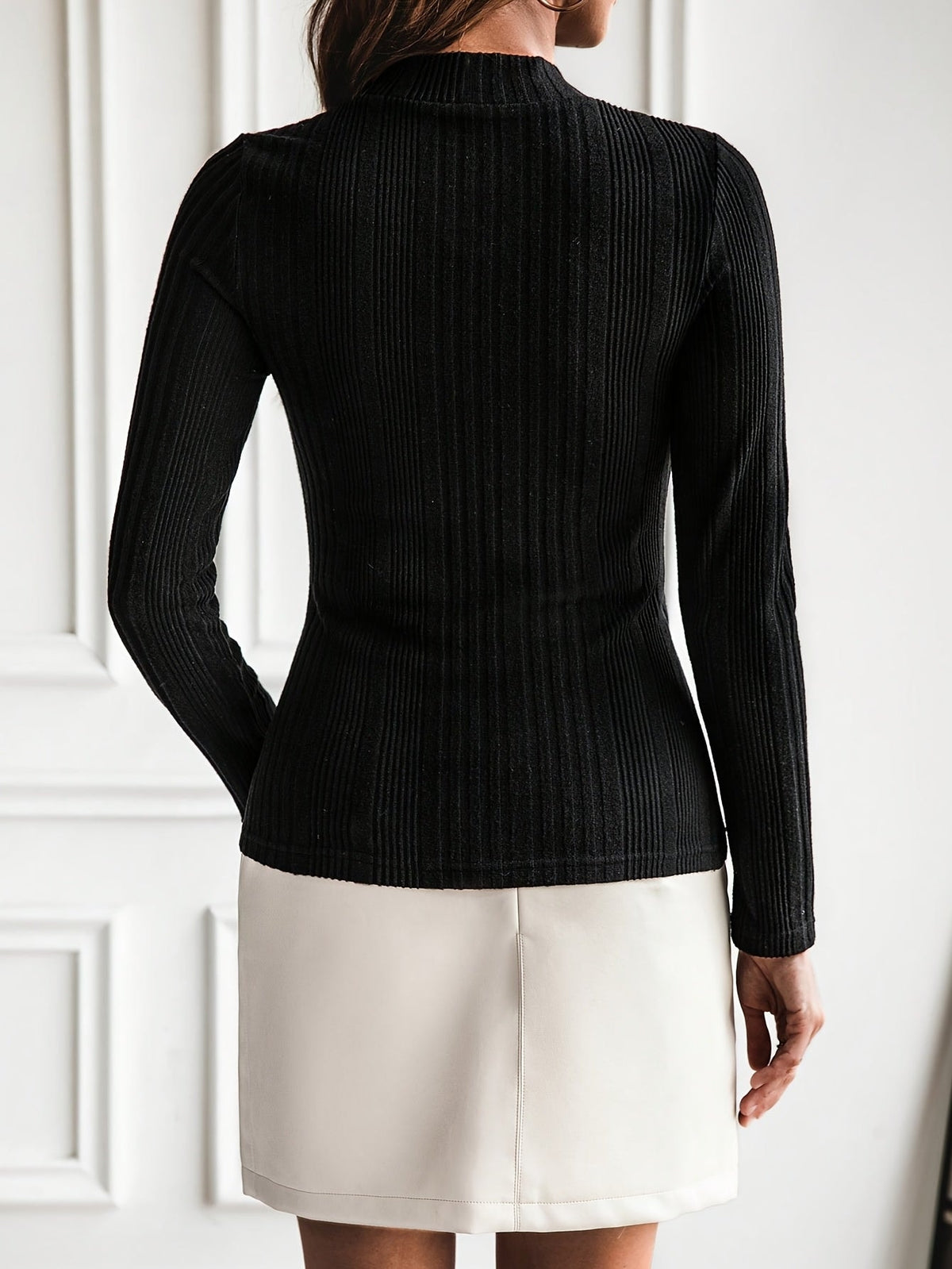 Rippstrick-Norwegerpullover Damen mit Stehkragen und Goldknöpfen Langarm