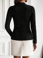 Rippstrick-Norwegerpullover Damen mit Stehkragen und Goldknöpfen Langarm