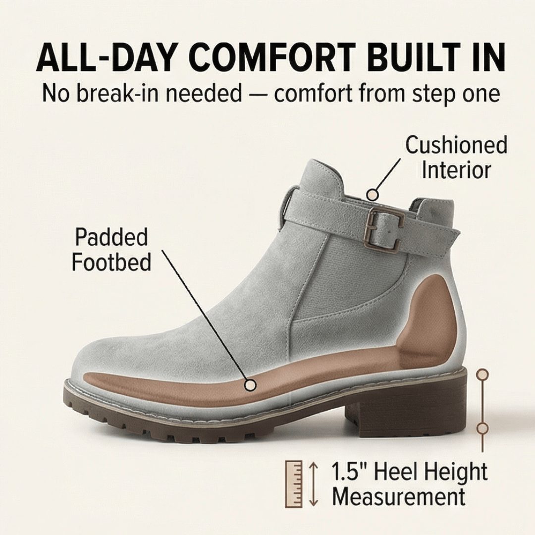 Damen Stiefeletten aus Veloursleder-Optik mit Schnalle und Blockabsatz