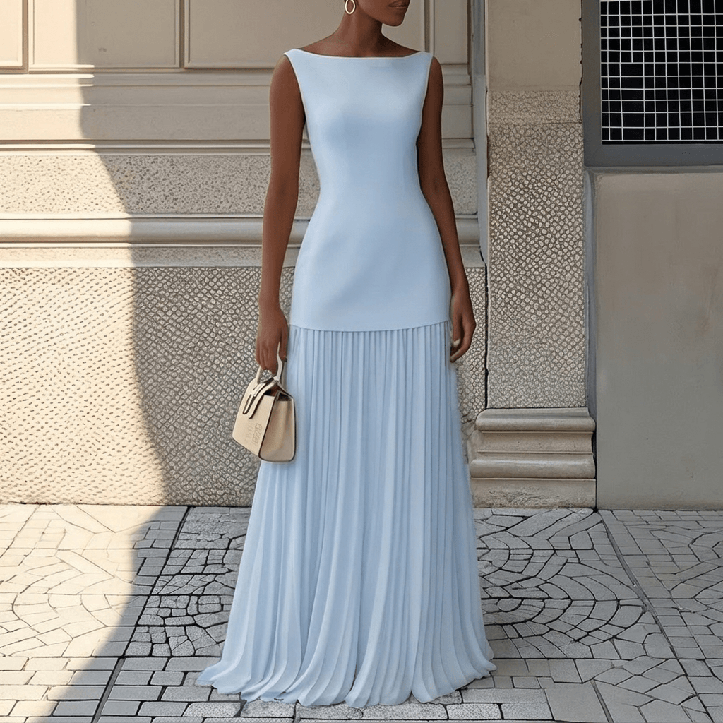 Aermelloses Strickkleid Damen mit Plisseerock für den Herbst
