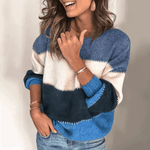 Lockerer Gestreifter Strickpullover im Colorblock-Design für Damen