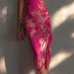 Cowl-Ausschnitt Blumen Midikleid mit Raffung für den Herbst