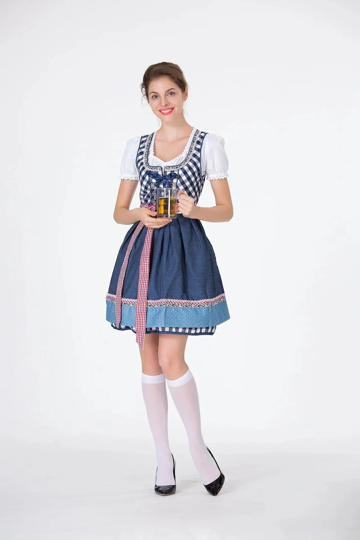 Modisches Dirndlkleid für Damen mit Karierter Schürze und Bluse