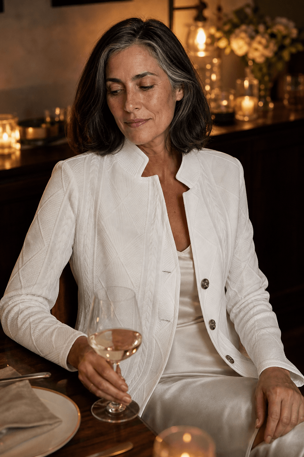 Strukturierter Strick-Blazer für Damen mit Stehkragen und offener Front