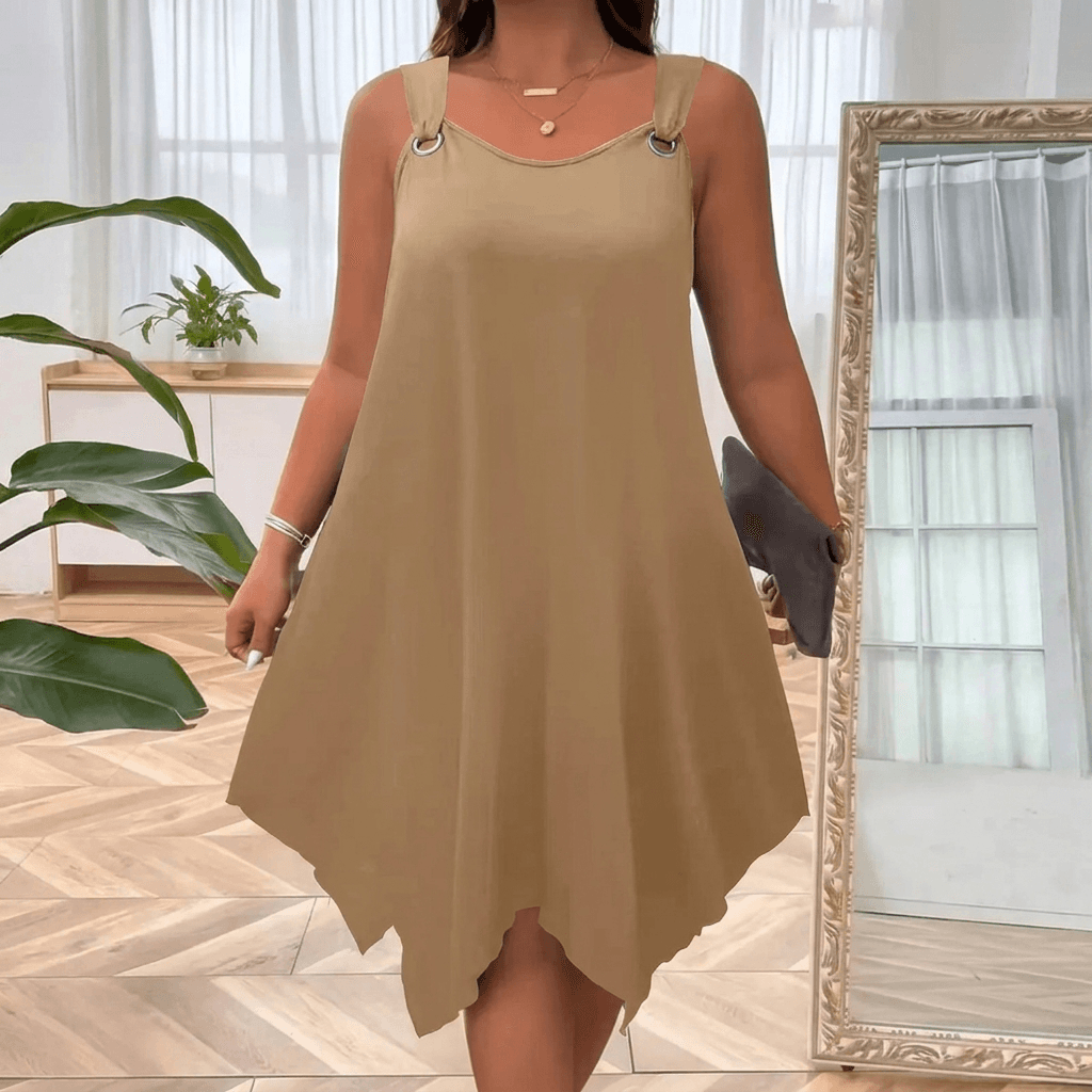 Ärmelloses Midikleid mit Trägern für Frauen im Herbst mit asymmetrischem Saum