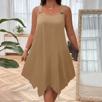 Ärmelloses Midikleid mit Trägern für Frauen im Herbst mit asymmetrischem Saum