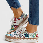 Olisette Damen Komfortschuhe mit Blumenstickerei und Plateausohle