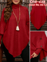 Poncho Pullover mit Rollkragen Zopfmuster und Knopfleiste für Damen