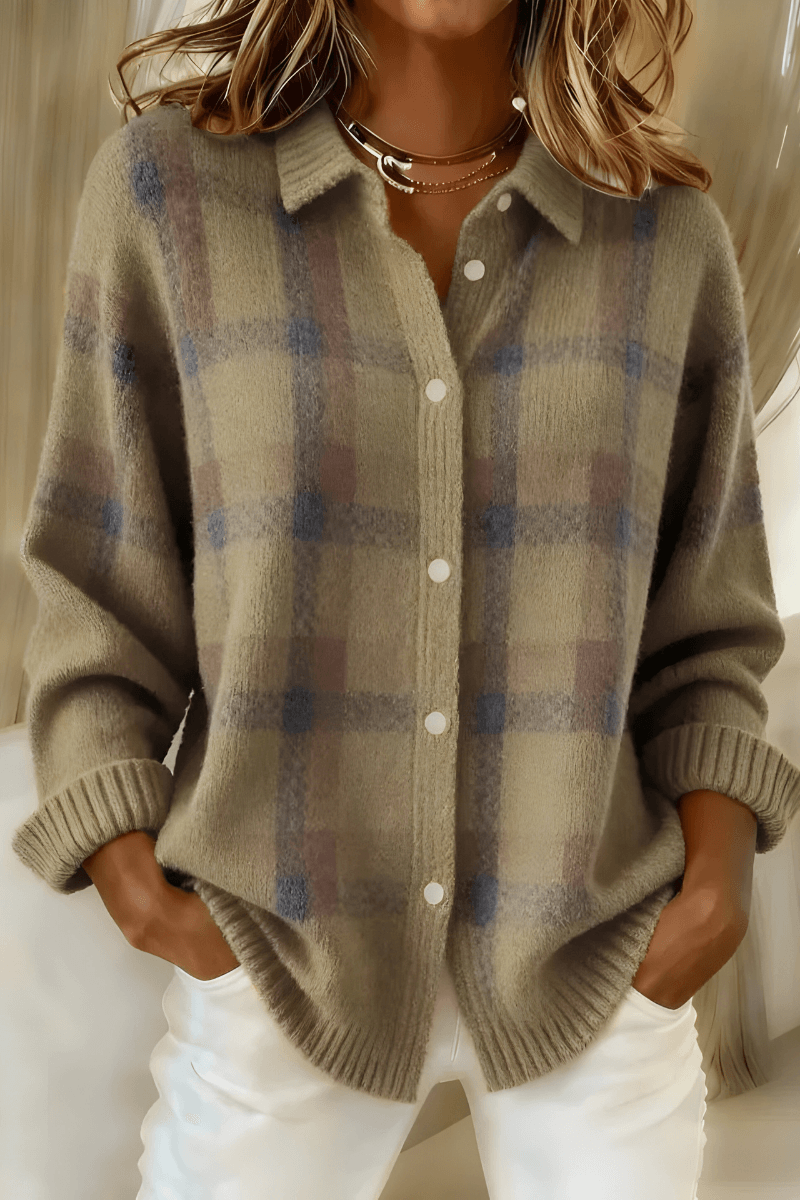 Anna Karierte Strickjacke mit Knopfleiste für Damen