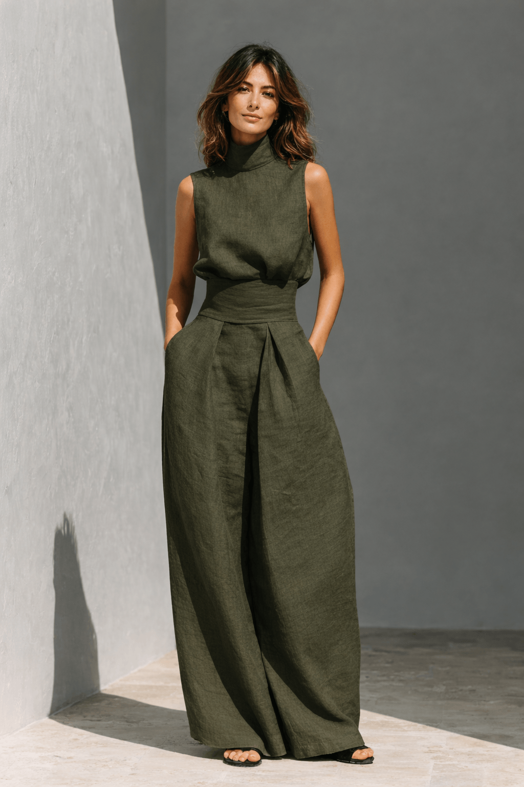Elegantes Damen Zweiteiler-Set mit Stoffhose und ärmellosem Top