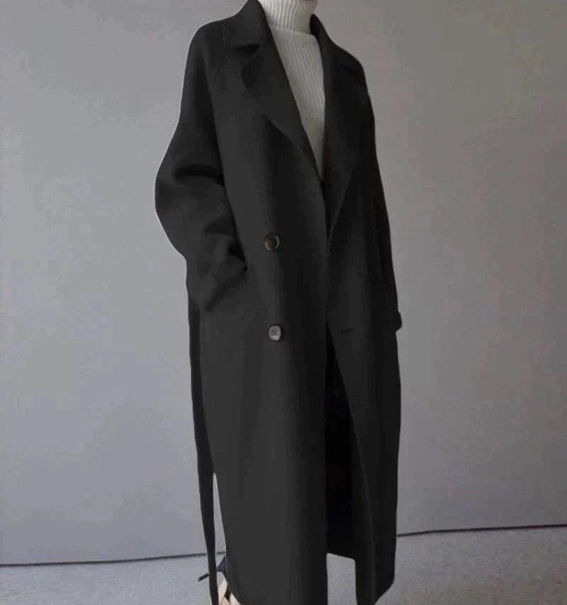 Oversized Wollmantel für Damen mit Gürtel und Reverskragen