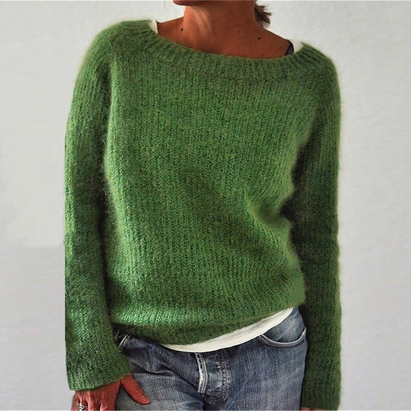 Klara Lässiger Damen-Wollpullover mit Rundhalsausschnitt