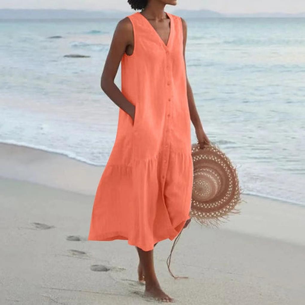 Damen Midikleid mit V-Ausschnitt und Knopfleiste für den Herbst