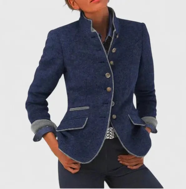 Wollblazer mit Stehkragen und Kontrastpaspel für Damen
