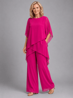 Damen Chiffon Zweiteiler Set mit Flowing Top und Weitem Hosenbein