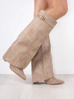 Damen Winterstiefel aus Wildleder mit Umschlag-Schaft und Blockabsatz