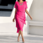 Chiffon-Patchwork-Herbstkleid mit Rundhalsausschnitt und kurzen Ärmeln