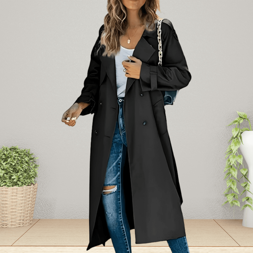 Zweireihiger Damen Trenchcoat mit Umlegekragen und Bindegürtel