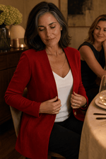Linevalle Langer Blazer mit V-Ausschnitt und Einknopfverschluss für Damen aus Polyester