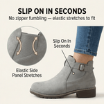 Damen Stiefeletten aus Veloursleder-Optik mit Schnalle und Blockabsatz