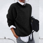 Langer Rundhals Strickpullover für Damen mit lockerer Passform